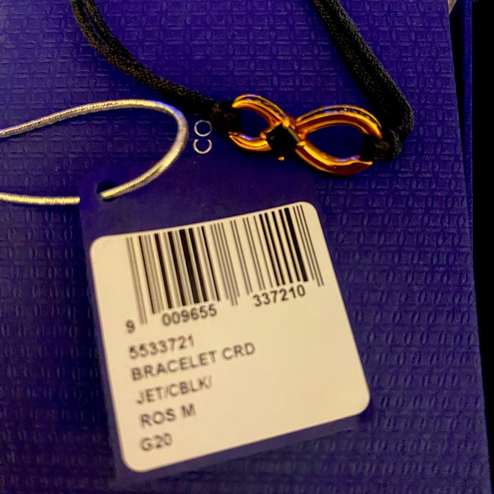 Swarovski infinity black and rose gold cord bracelet with black crystals